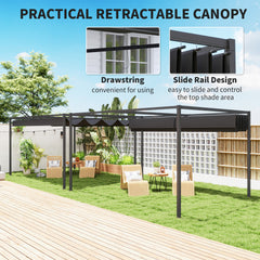 Outsunny 4 x 3m Metal Pergola, with Retractable Canopy Roof - Black