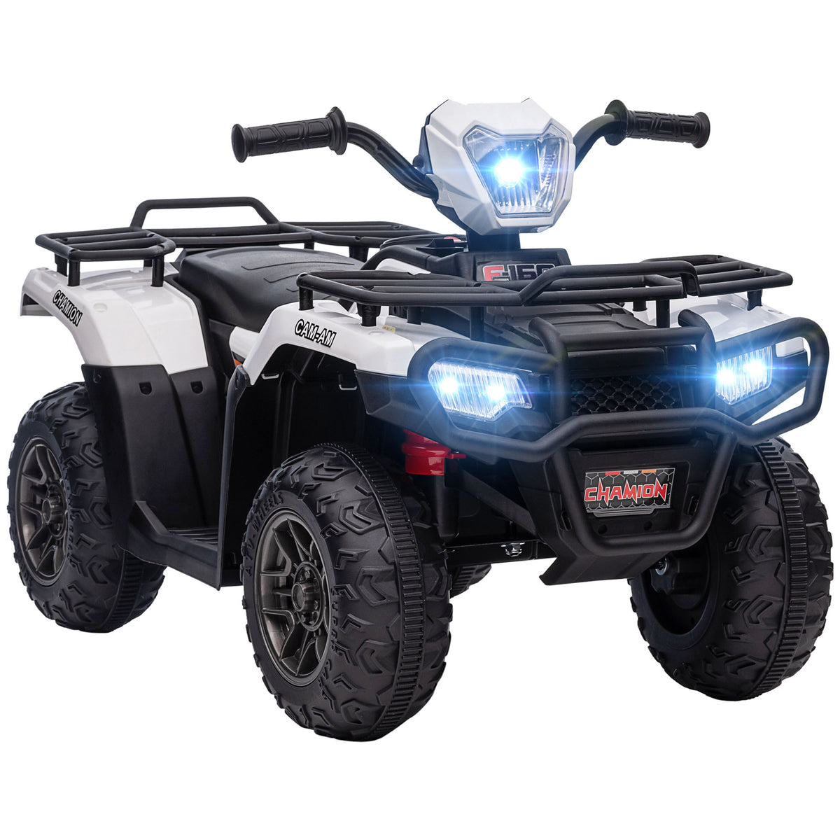 HOMCOM 12V Kids Quad Bike with Forward, Reverse Functions, Ride-On ATV w/ Music, LED, Headlights, for Ages 3-5 Years - White