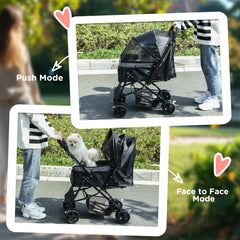 عربة أطفال PawHut Pet Stroller قابلة للطي للسفر للكلاب والقطط مع سلة فرامل بمقبض قابل للعكس