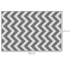 Outsunny Reversible Outdoor Rug, 1.2 x 1.8m Patio Carpet, Waterproof Plastic Rug for Garden, Deck, Picnic, Beach, Camping, Grey and White