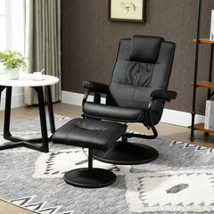 HOMCOM Swivel Recliner Chair and Footstool, Faux Leather Massage Recliner Armchair with Remote Control and Round Wrapped Base, Black