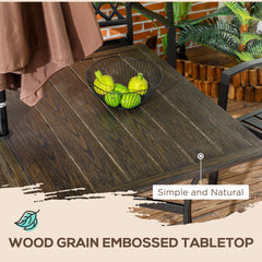 Outsunny Six-Seater Steel Garden Table, with √¢≈í‚Ç¨41mm Parasol Hole - Wood-Effect