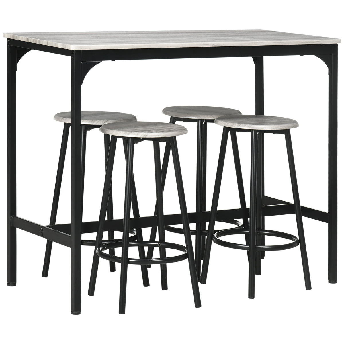 HOMCOM Five-Piece Industrial-Style Bar Table Set - Grey/Black