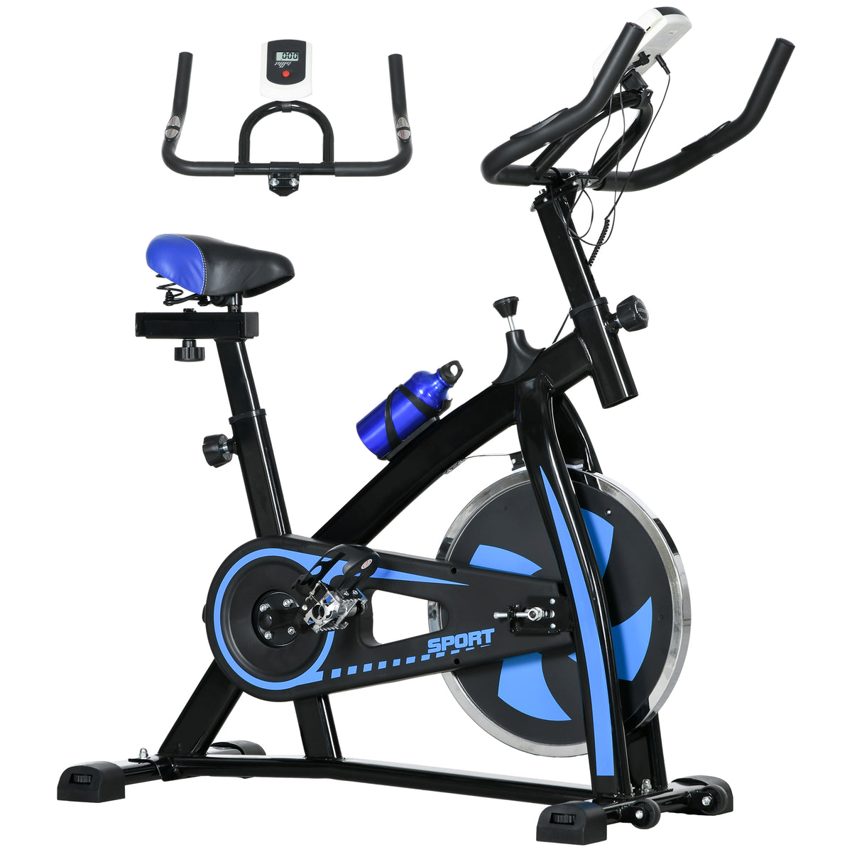 SPORTNOW Exercise Bike, Indoor Stationary Bike, Cycling Machine with Adjustable Seat and Resistance for Home Gym Workout, Blue