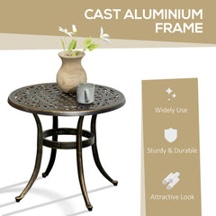 Outsunny 60cm Round Garden Table, Outdoor Hollow Top Design Side Table with Cast Aluminium Frame for Patio, Garden, Balcony, Bronze