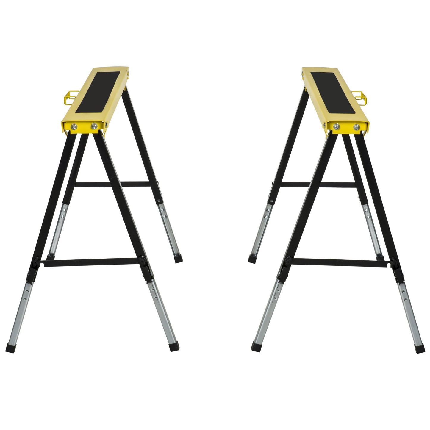 DURHAND 2PCS Saw Horse Twin Pack Folding Workbench Adjustable Metal Trestle Stands with Non-slip EVA Surface for Sawing Work Max Load 100kg