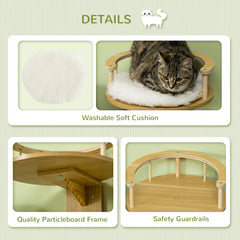 PawHut Wall-Mounted Cat Shelf with Cushion, Guardrails, 34 x 34 x 10.5cm