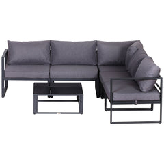 Outsunny 6 PCs Outdoor Indoor Sectional Corner Sofa Set Thick Padded Cushions Aluminium Frame 5 Seaters 1 Coffee Table Grey