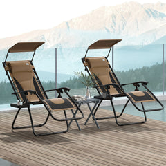 Outsunny Zero Gravity Lounger Chair Set of 2, Folding Reclining Patio Chair with Shade Cover, Cup Holder, Soft Cushion and Headrest for Poolside, Camping, Coffee