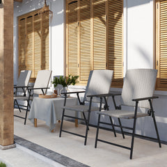 Outsunny Set of Four Folding Rattan Seat Chairs - Grey