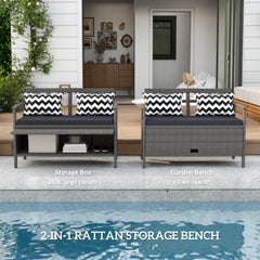 Outsunny 160L Storage Two-Seater Rattan Bench - Grey