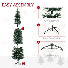 HOMCOM 6FT Artificial Snow Dipped Christmas Tree Xmas Pencil Tree Holiday Home Indoor Decoration with Foldable Black Stand, Green