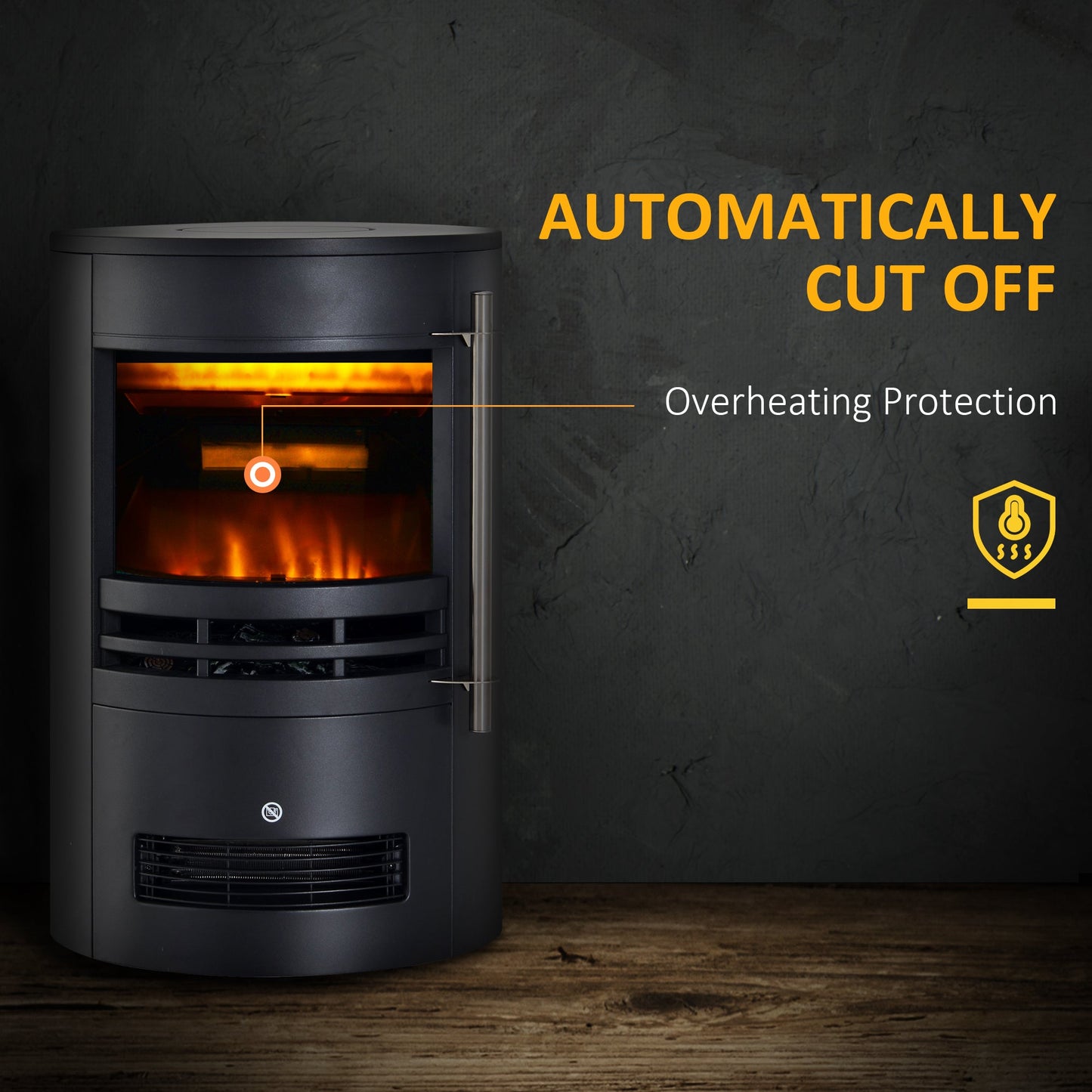 HOMCOM 900W/1800W Freestanding Electric Fireplace, Indoor Heater Fire Stove with Log Burner Effect Flame, Thermostat Control