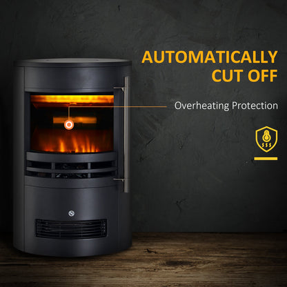 HOMCOM 900W/1800W Freestanding Electric Fireplace, Indoor Heater Fire Stove with Log Burner Effect Flame, Thermostat Control