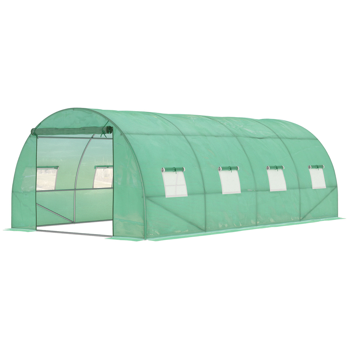 Outsunny Walk-in Polytunnel Greenhouse, Outdoor Garden Tunnel Greenhouse Tent with Zipped Roll-Up Door and 8 Mesh Windows, 6 x 3M