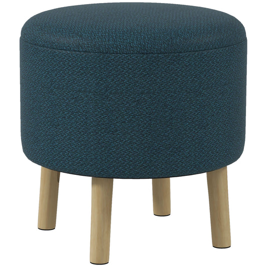 HOMCOM Round Linen-Look Storage Ottoman - Blue