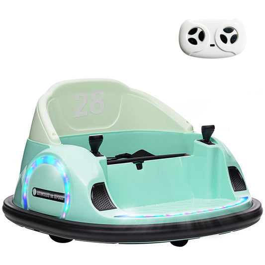 AIYAPLAY 360√Ç¬∞ Rotation Kids Bumper Car, 12V Waltz Car with Remote Control, Dual Joystick, Music, Lights, Green