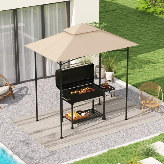 غطاء سقف بديل لشرفة الشواء الخارجية من Outsunny Grill Gazebo بإطار 1.5 × 2.4 متر، حماية UPF50+، طبقة مزدوجة 5 × 8 أقدام، غطاء علوي فقط، لون بيج