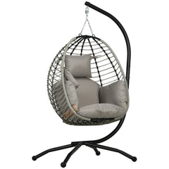 Outsunny Single Rattan Hanging Egg Chair, with Seat Cushion - Grey