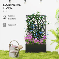 Outsunny Outdoor Metal Planter, with Back Trellis - Black