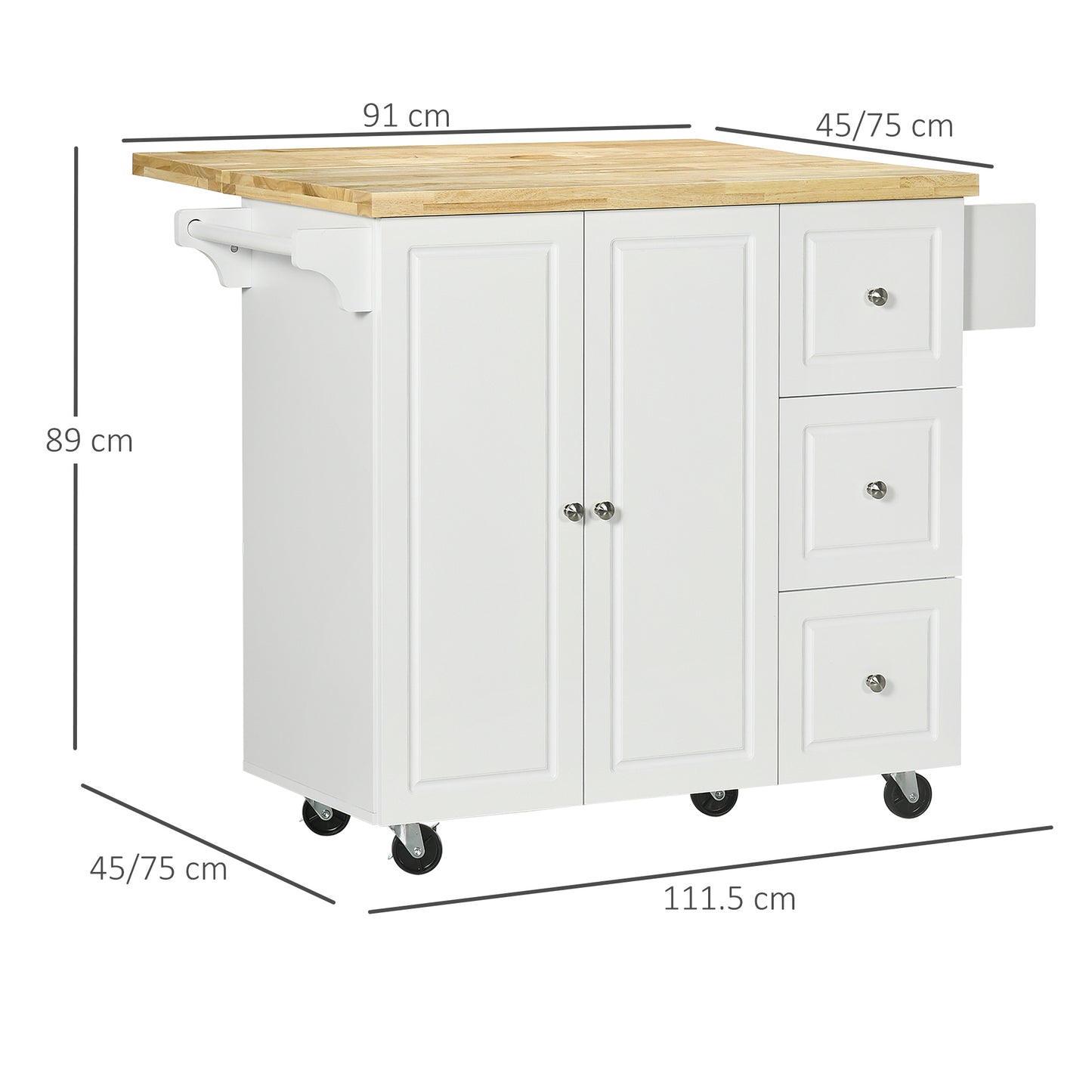 HOMCOM Drop-Leaf Kitchen Island on Wheels Utility Storage Cart with Drawers & Cabinet for Kitchen, Dining & Living Room