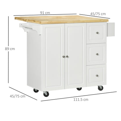 HOMCOM Drop-Leaf Kitchen Island on Wheels Utility Storage Cart with Drawers & Cabinet for Kitchen, Dining & Living Room