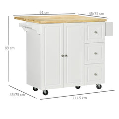 HOMCOM Drop-Leaf Kitchen Island on Wheels Utility Storage Cart with Drawers & Cabinet for Kitchen, Dining & Living Room