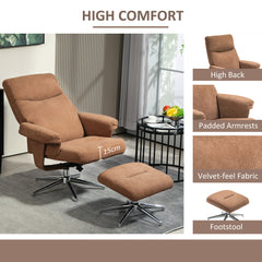 HOMCOM Velvet-Feel Recliner Chair and Ottoman - Light Brown