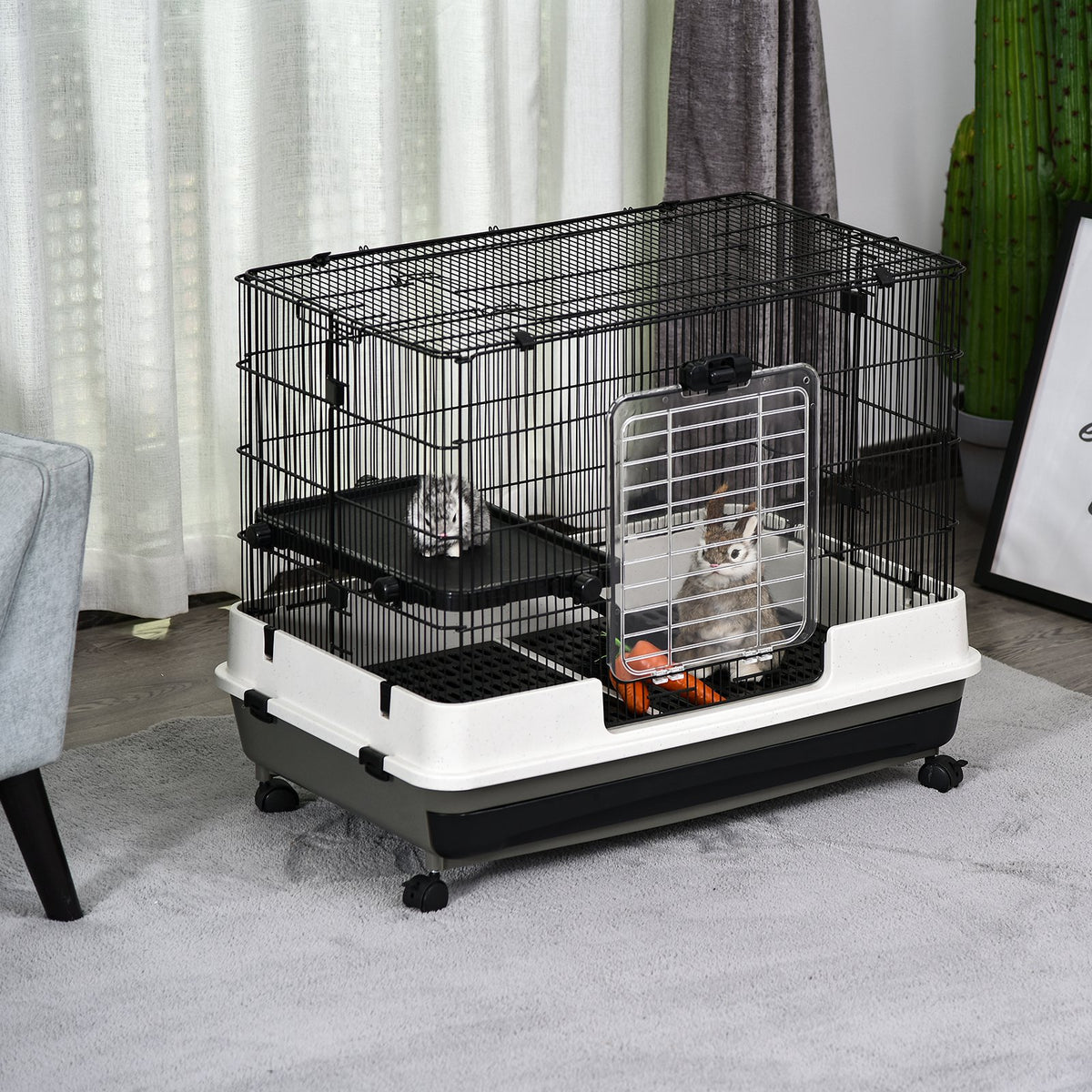 PawHut Small Animal Guinea Pigs Hutches Steel Wire Rabbit Cage Pet Play House W/ Waste Tray Black