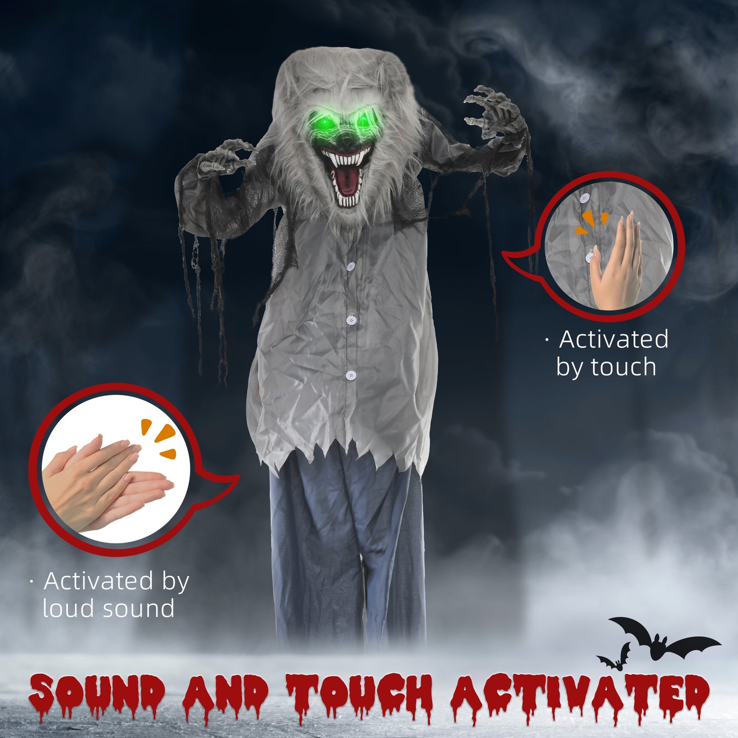 HOMCOM 6'8" Skeleton Werewolf Animatronic Halloween، مع عيون متوهجة