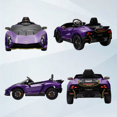 AIYAPLAY 12V Lamborghini Autentica Licensed Kids Electric Car with Remote Control, Four Suspension Wheels, Soft Start, Purple