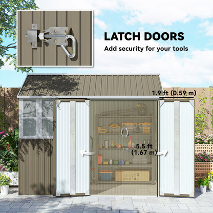 Outsunny 8 x 6 ft Galvanised Garden Shed, Outsoor Metal Storage Shed with Double Doors Window Air Vents for Patio, Lawn, Grey