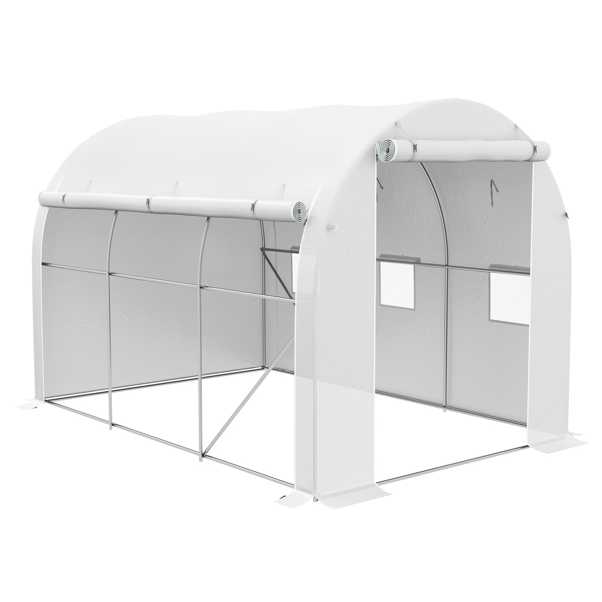 Outsunny 296 x 196cm Steel Frame Polytunnel Greenhouse - White