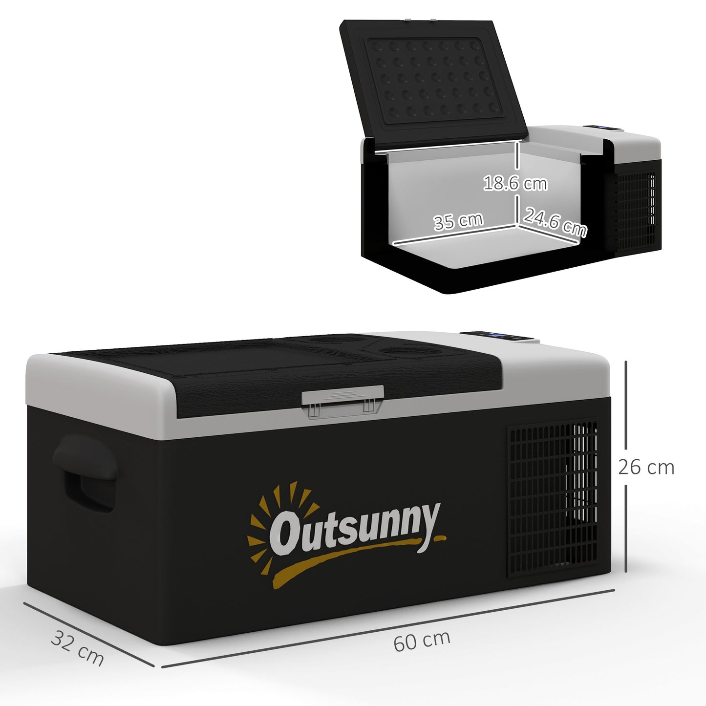 Outsunny 16L Portable Car Fridge, -20√¢‚Äû∆í to 10√¢‚Äû∆í Adjustable Temperature - Black/Grey