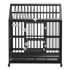 PawHut 43" Heavy Duty Dog Crate on Wheels, with Removable Tray, Openable Top