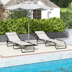 Outsunny Set of Two Folding Sun Loungers, with Four-Position Backs - Cream