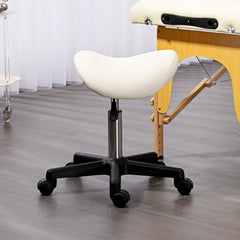 HOMCOM Saddle Stool, PU Leather Adjustable Rolling Salon Chair with Steel Frame for Massage, Spa, Beauty and Tattoo, White