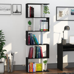 HOMCOM 5-tier Bookcase Storage Display Shelving S Shape design Unit Divider Black