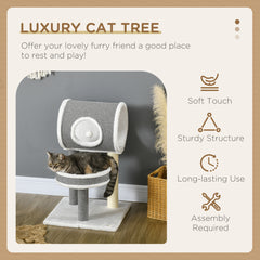 PawHut Cat Tree for Indoor Cats, with Scratching Post, Bed, Tunnel, Toy Ball, 48 x 48 x 73cm - White