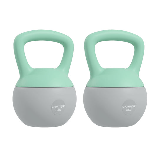 SPORTNOW 2 x 8kg Soft Kettlebell, Kettle Bell with Non-Slip Handle, for Home Gym, Strength Training, Cardio - Grey and Green