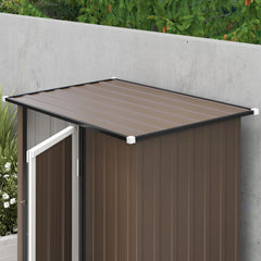 Outsunny 5ft x 3ft Metal Garden Storage Shed, Outdoor Tool Shed with Sloped Roof, Lockable Door for Tools, Equipment, Brown