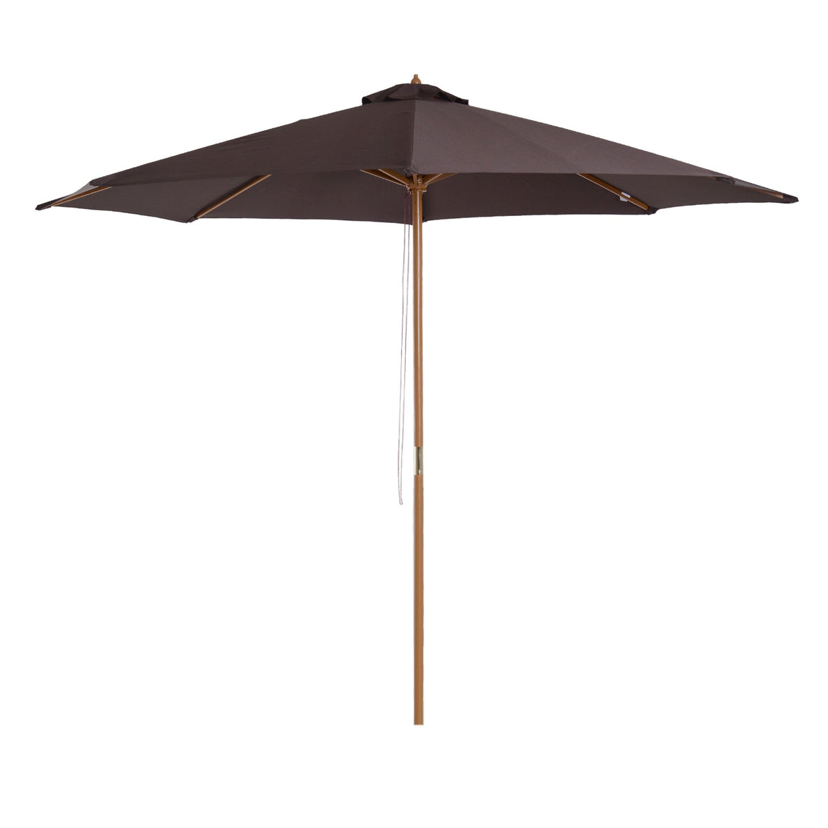 Outsunny 3(m) Garden Parasol, Pulley Operated Patio Umbrella, Wooden Parasol, Table Market Umbrella with Rope Pulley Mechanism and 8 Ribs, Coffee