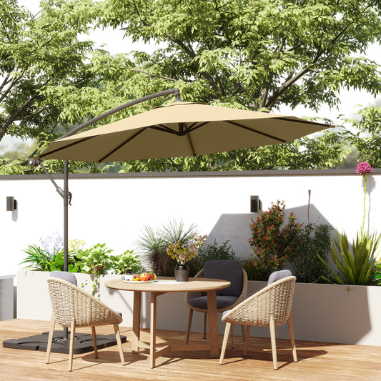 Outsunny 3m Overhanging Parasol, with Base, Weights and Cover - Sand brown