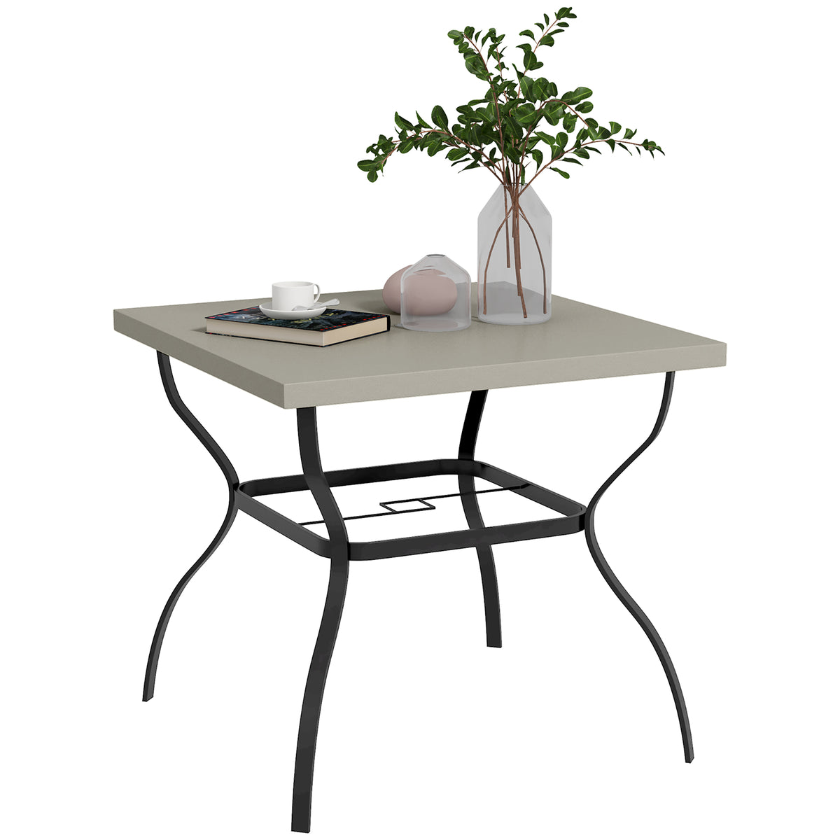 Outsunny Four-Seater Steel Garden Table, with Parasol Hole - Grey/Black