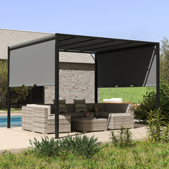 Outsunny 3 X 3 Meters Pergola with Retractable Roof, Garden Gazebo with Adjustable Sun Shade Canopy and Steel Frame, Charcoal Grey