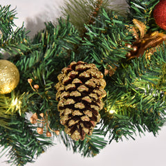 HOMCOM 60cm Pre-Lit Artificial Christmas Door Wreath Holly LED Decor Pine Cones Hanging Glittered Festival Indoor Outdoor Decoration