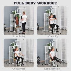 HOMCOM Multifunction Home Gym Weight Training Workout Station Fitness Strength Machine, White