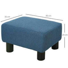 HOMCOM Linen Fabric Footstool Ottoman Cube with 4 Plastic Legs, Blue