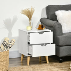 HOMCOM Bedside Table, Bedside Cabinet with 2 Drawers, Side End Table with Pine Wood Legs for Bedroom Living Room, White