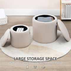 HOMCOM Modern Storage Ottoman مع غطاء قابل للإزالة، كرسي تخزين من القماش، كرسي قدم، طاولة جانبية لطاولة الزينة، مجموعة من قطعتين، أبيض كريمي